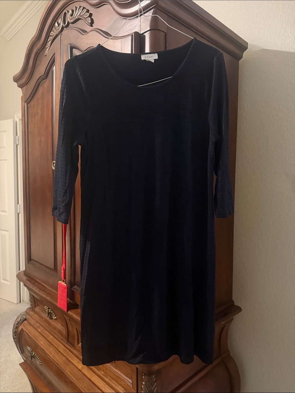 Kenar Navy green stripe Long Sleeve Shift Dress